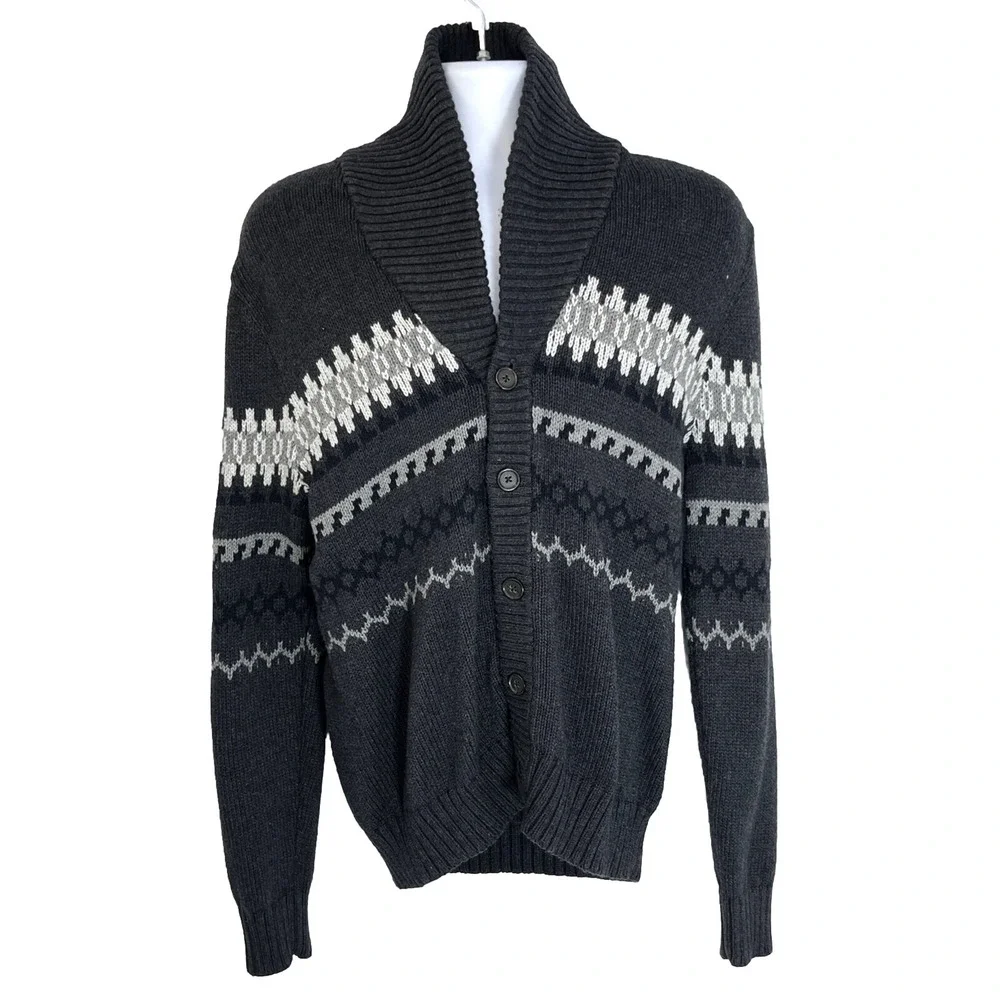 Banana‎ Republic Mens Gray Shawl Collar Cardigan Sweater Large Cobain Grandpa